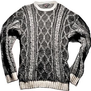 Retro 90s Sweater - Crewneck - Black/White - Large - Acrylic